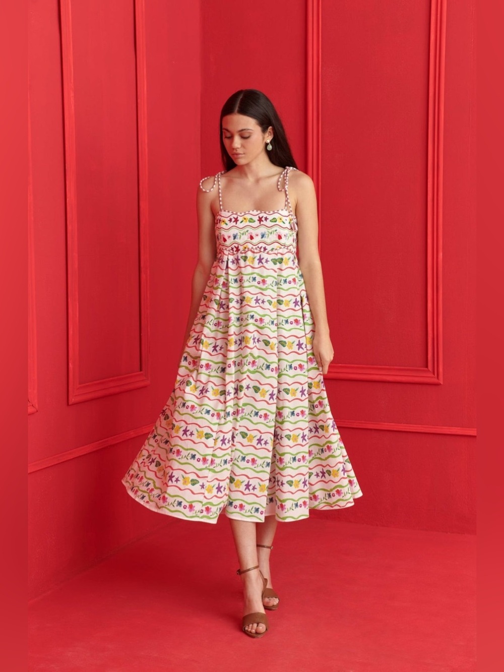 Celia B Lola Dress Floral Print Tie Strap Maxi Dress Small
